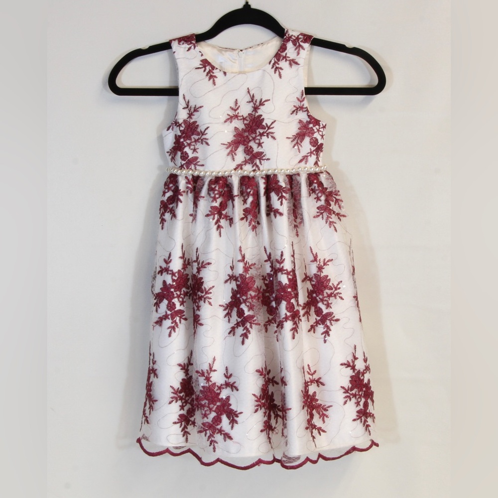 American Princess Girls' Embroidered Floral Embellished Pearl Dress Size 5